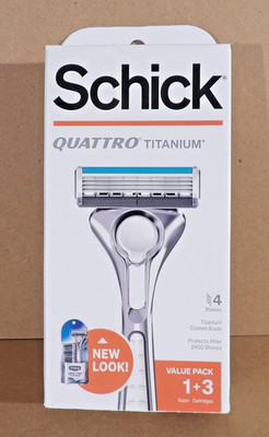 Schick Quattro Titanium Men's 4 Blade Razor + 3 Cartridges NEW