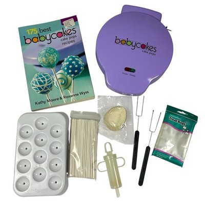 Babycakes Mini Cake Pop Maker Purple 12 Non-Stick CP-94LV Recipe Book & Extras