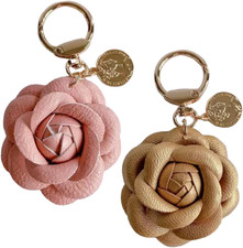 2Pcs Leather Flower Bag Charm, Rose Purse Charms for Women Blush Crimson