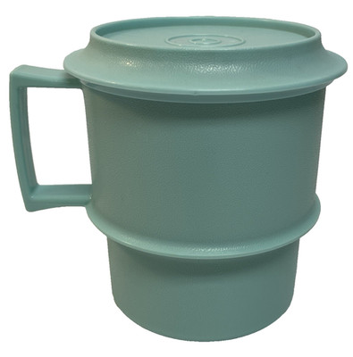 Vintage Tupperware #1312 Coffee Tea Mug Mint Teal w/ Lid Coaster #1313 READ