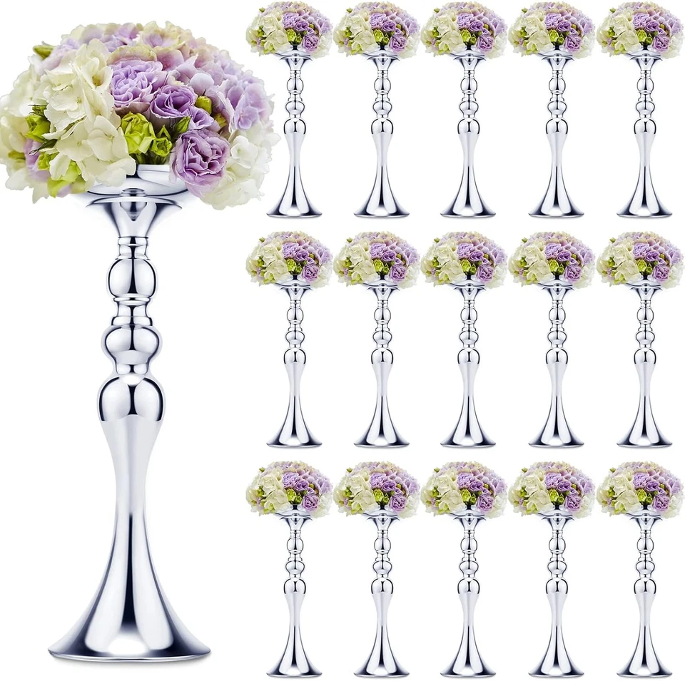 Sadnyy 16 Stck. Silber Metall Blumenständer 15" hoch Hochzeit #R03