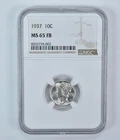 1937 Mercury Dime MS65 FB NGC Brown Label