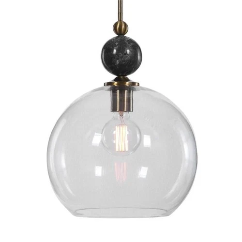 Uttermost Mendota 1-Light Glass Iron and Marble Pendant in Aged Brass - Picture 1 of 7