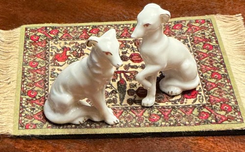 Vintage 2 Porcelain Greyhound Whippet Dogs Mini Handpainted Gold Accents Germany