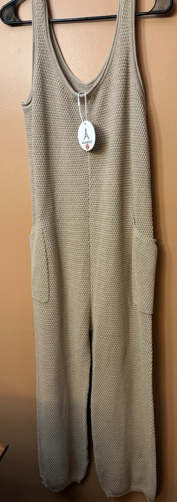 Anrabess Women’s Sleeveless Knit Jumpsuit Medium Khaki NWT