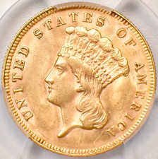 1878 Three Dollar Indian Gold Coin $3 - PCGS Uncirculated Detail (UNC MS) - Rare