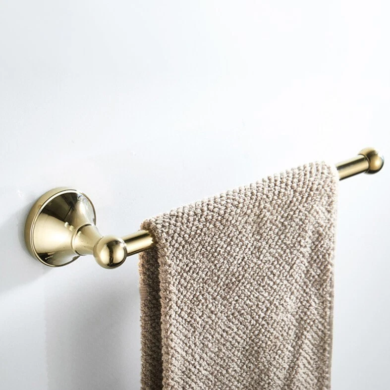 Gold Polished Brass Bathroom Single Rail Face Towel Rack Bar Holder Hanger - Image 2 of 4