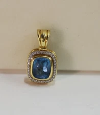 David Yurman 18k Yellow Gold Daimond & Blue Topaz Pendant/Enhancer