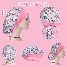 Hello Kitty Bouffant surgical cap, Hello Kitty ponytail scrub cap, Long Hair Cap