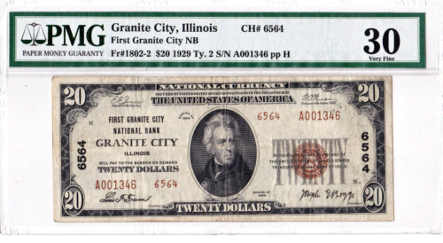 $20 1929 T2 National GRANITE CITY Illinois IL "Mega Rare" ((Only 5 on Census)) - Afbeelding 1 van 2