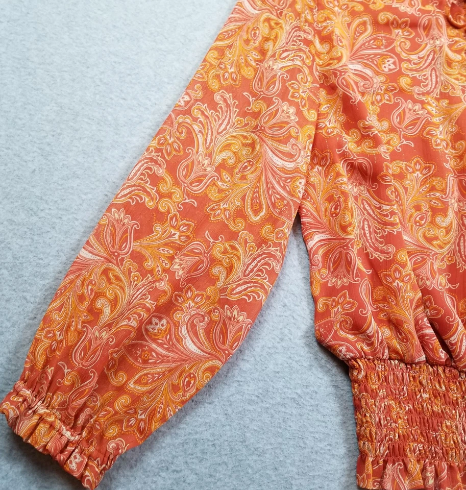 Blusa Jessica Simpson Top Mujer Grande Naranja Cachemira Manga Larga Metálica Transparente Foto 4 de 4