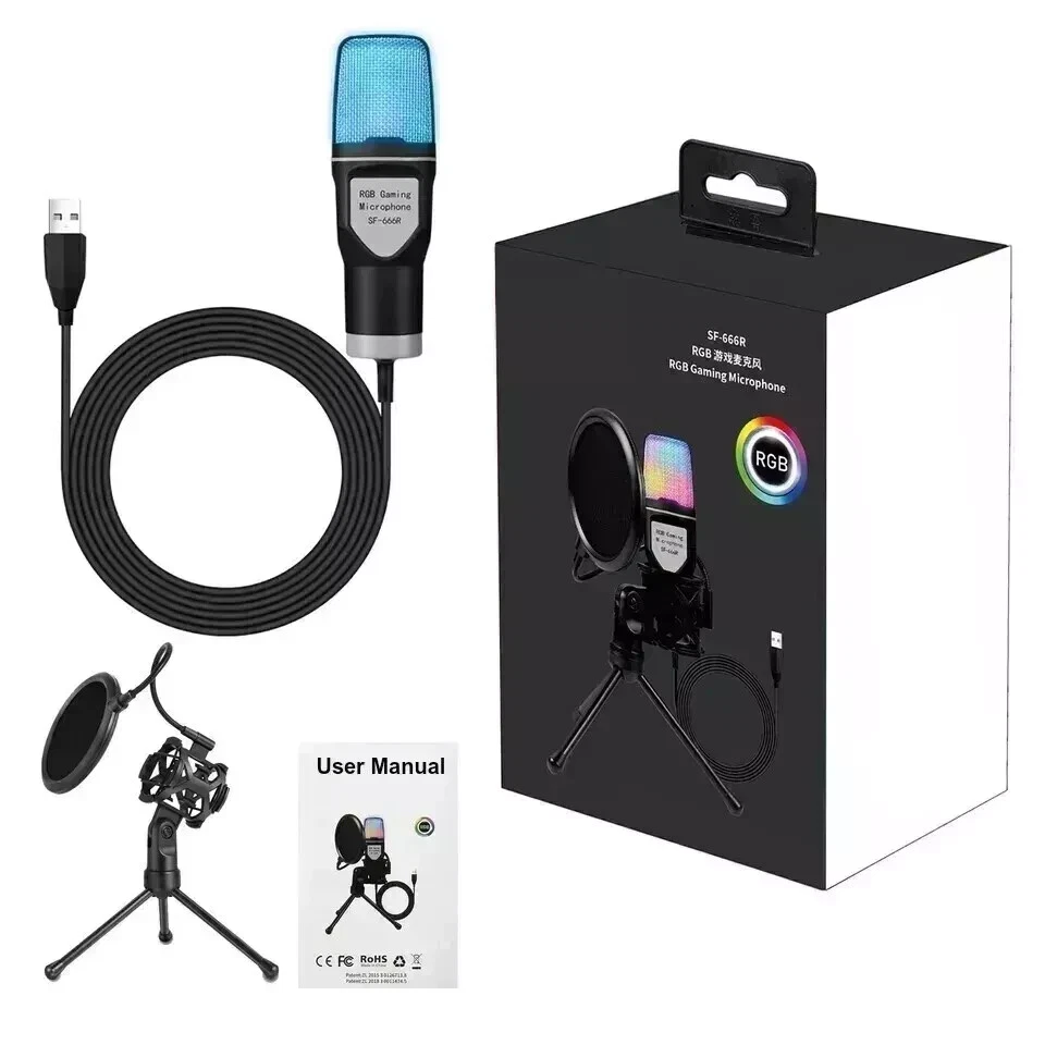 USB Condenser Microphone for PC, Laptop RGB Gaming Mic for Streaming, Podcast US - Image 3 of 4