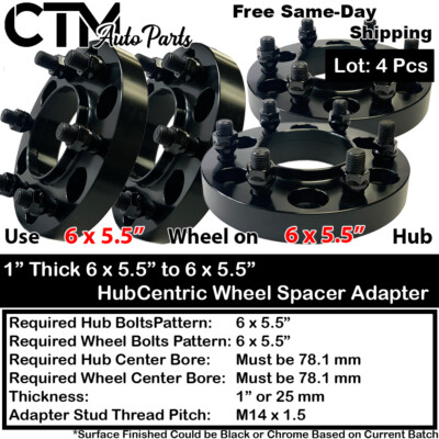 4x 1'' Thick 6x5.5 Hubcentric Wheel Spacer Adapter Fit Wagoneer/Titan XD/Ram1500