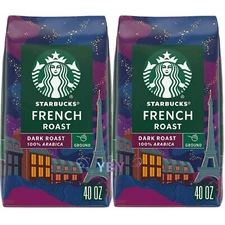 2 Packs Starbucks Dark French Roast Ground Coffee 40 oz Each Pack = 80 oz