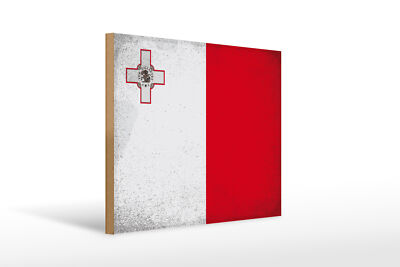 Holzschild Flagge Malta 40x30 cm Flag of Malta Vintage Deko Schild wooden sign