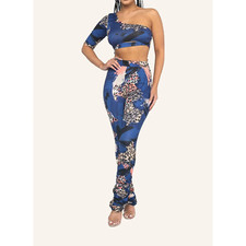 Trendy Two Piece Animal Print Crop Top and Pants Set