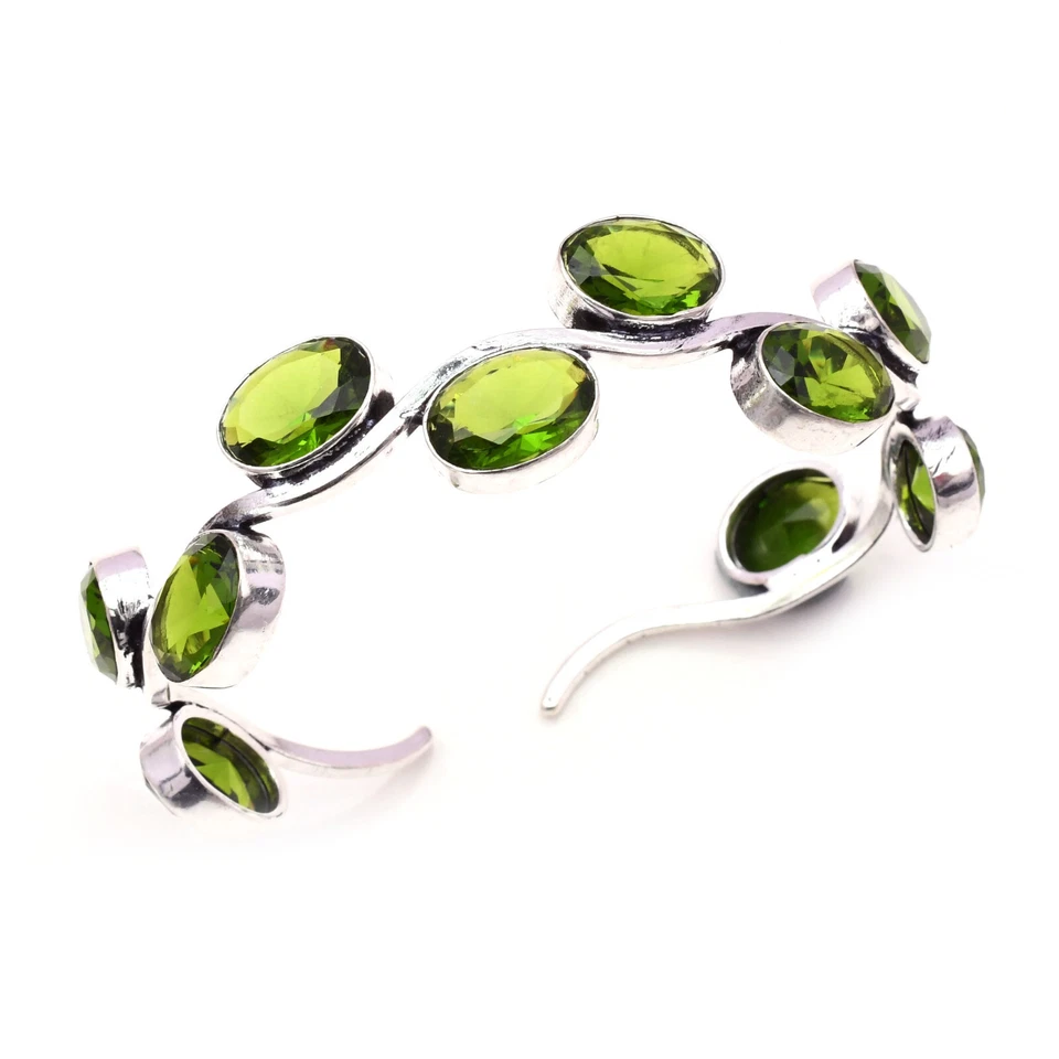 Peridot Cuff Gemstone 925 Sterling Silver Jewelry Bracelet Bangle Cuff Adj. - Image 3 of 4