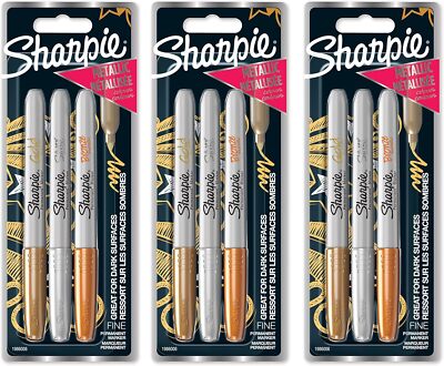 Sharpie Metallic Permanentmarker, Feine Spitze, Gold, Silber und Bronze, 9 Stück