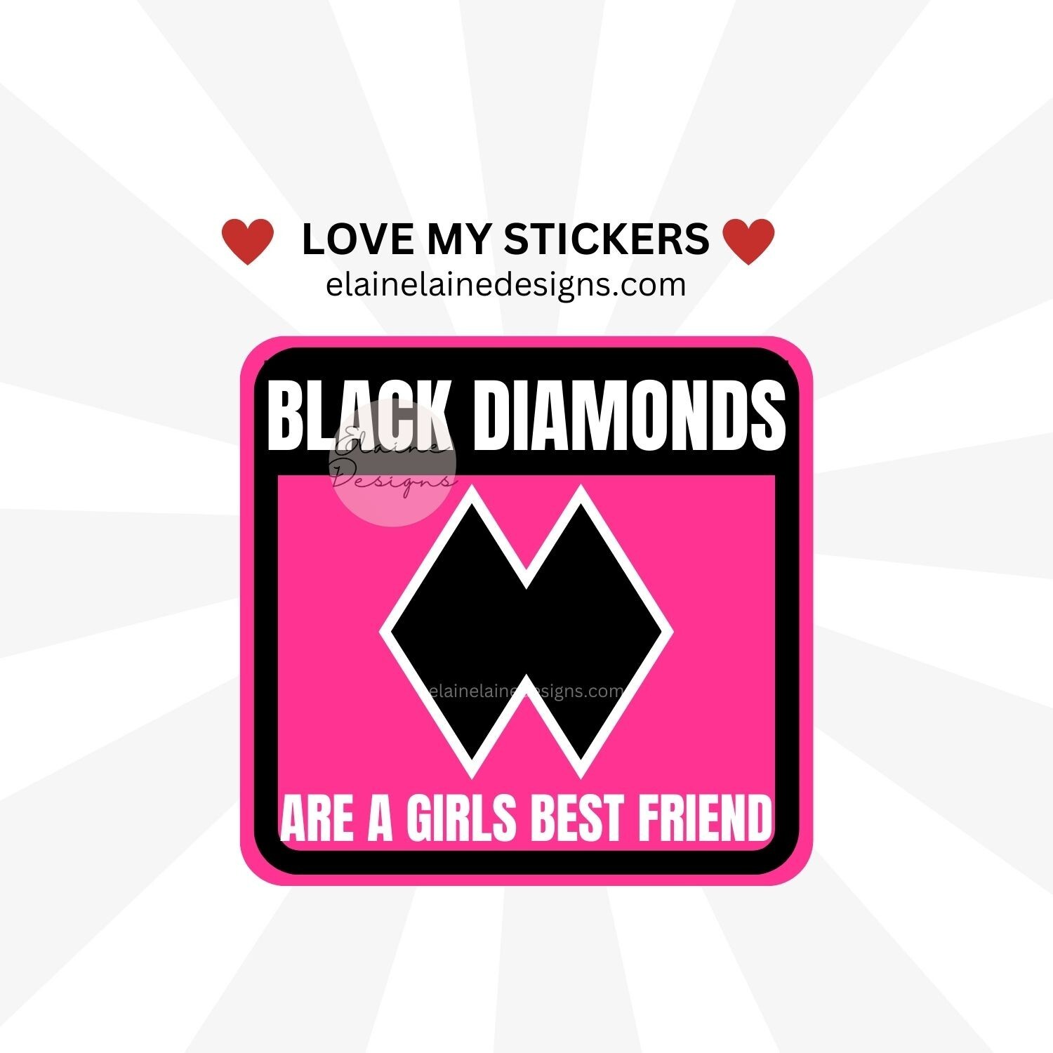 Pegatina de diamante negro niñas mejor amigo, pegatina de esquí, pegatina de diamante negro