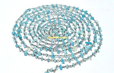  Apatite Chips 4-6mm Beads Rosary Beaded Chain Black Plated Wire 3 Feet Natural