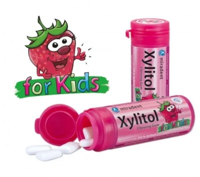 WWW.SPEISEKAMMER-SHOP.DE 5 x Xylitol KAUGUMMI Erdbeeren 5x30 Stück 100% Xylit Zahnpflege Miradent
