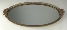 MATSON Sunflower Vanity Mirror Tray Flowers Dahlia Leaves Gold Tone Vintage