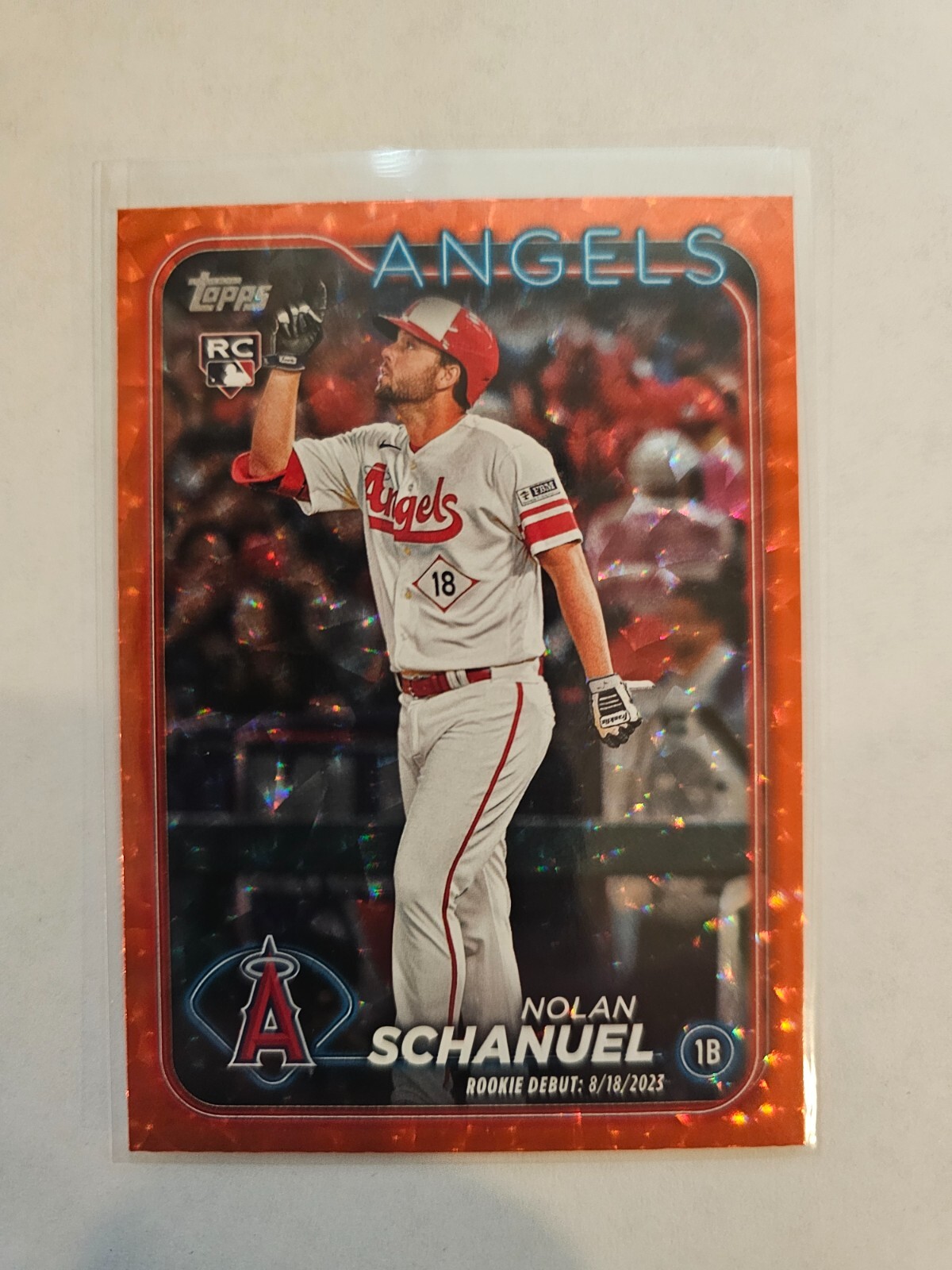 2024 Topps Update #US193 Nolan Schanuel Orange Foil Parallel RC /299. Angels.