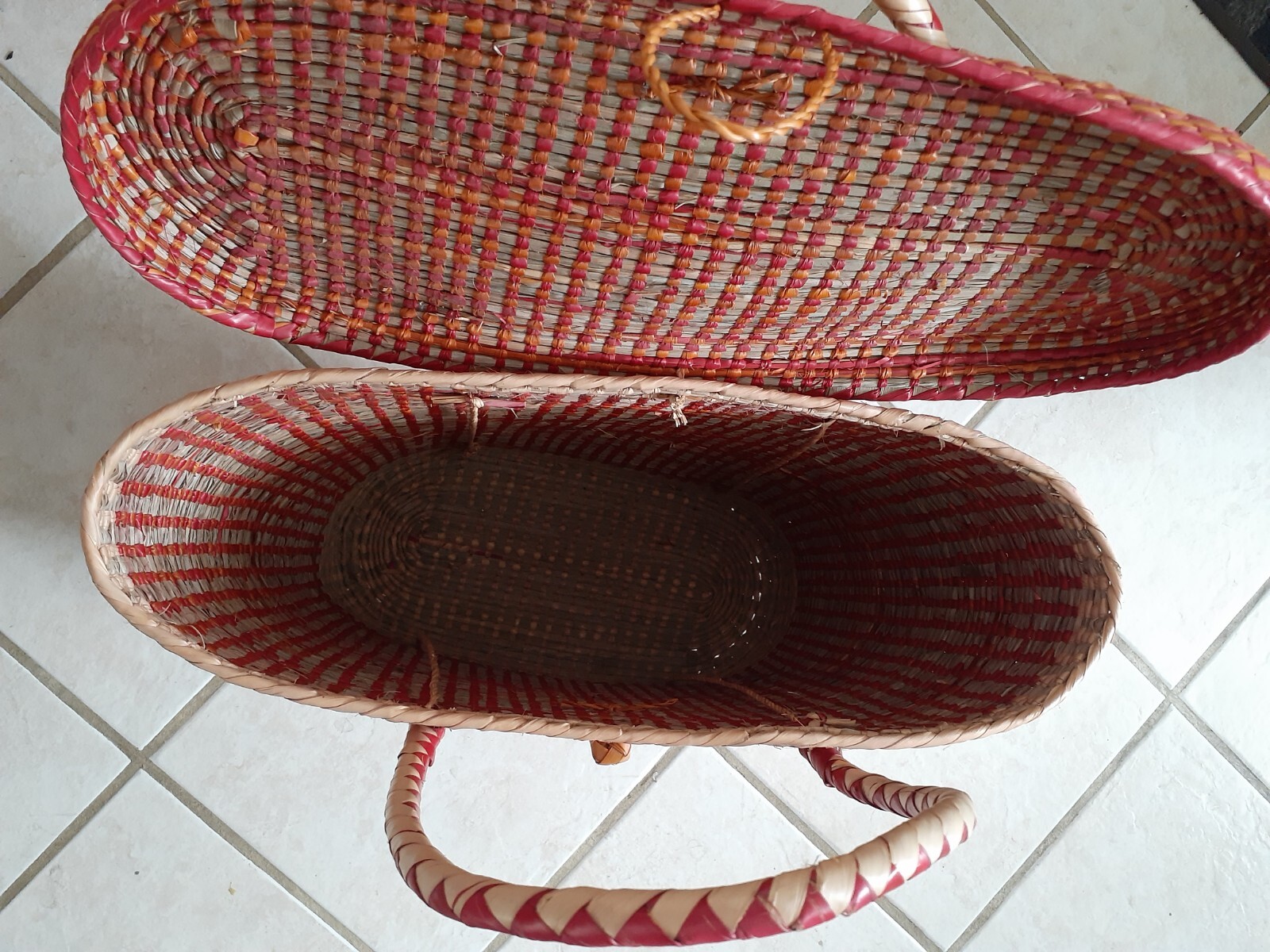 Vintage Wicker Rattan Straw Maxi Tote Bag Purse Orang… - Gem