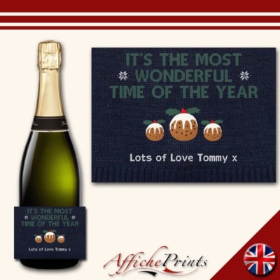 Personalised Christmas Prosecco Label Jumper Knit Brut Champagne Bottle Sticker