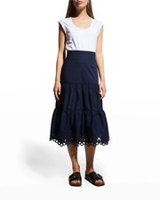 Veronica Beard Jeans Amaia Embroidered A-Line Skirt White Navy Size S $398 NWOT