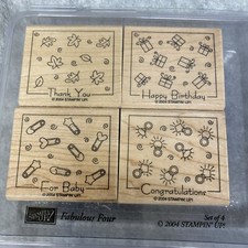 Stampin Up Fabulous Four 2004 Set Of 4 Wood Mounted Rubber Stamps Holiday