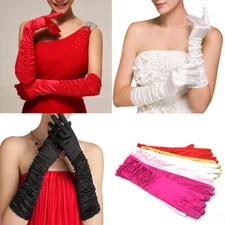US FAST Womens Sexy Bridal Wedding Costume Party Gloves Satin Long Sleeve Gloves
