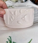 Vintage Jeannette Shell Pink Milk Glass Trinket Dish Catch All Container~Floral