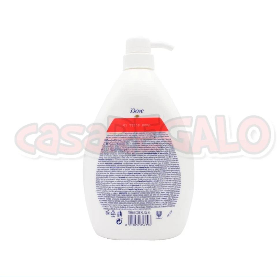 3x DOVE 1000mL BODY WASH ROSE SOOTHING - image 2 of 2