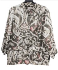 Chico s Womens Jacket Abstract Size 1 Small 8/10 Button Front 3/4 Sleeve Cuffs