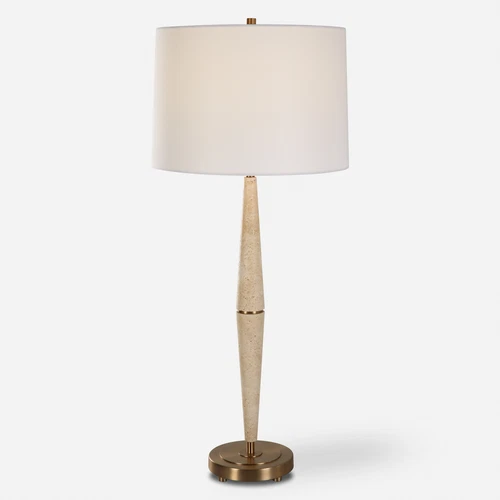Contemporary Tapered Beige Travertine Stone 38in Slim Pole Table Lamp Minimalist - Picture 1 of 7