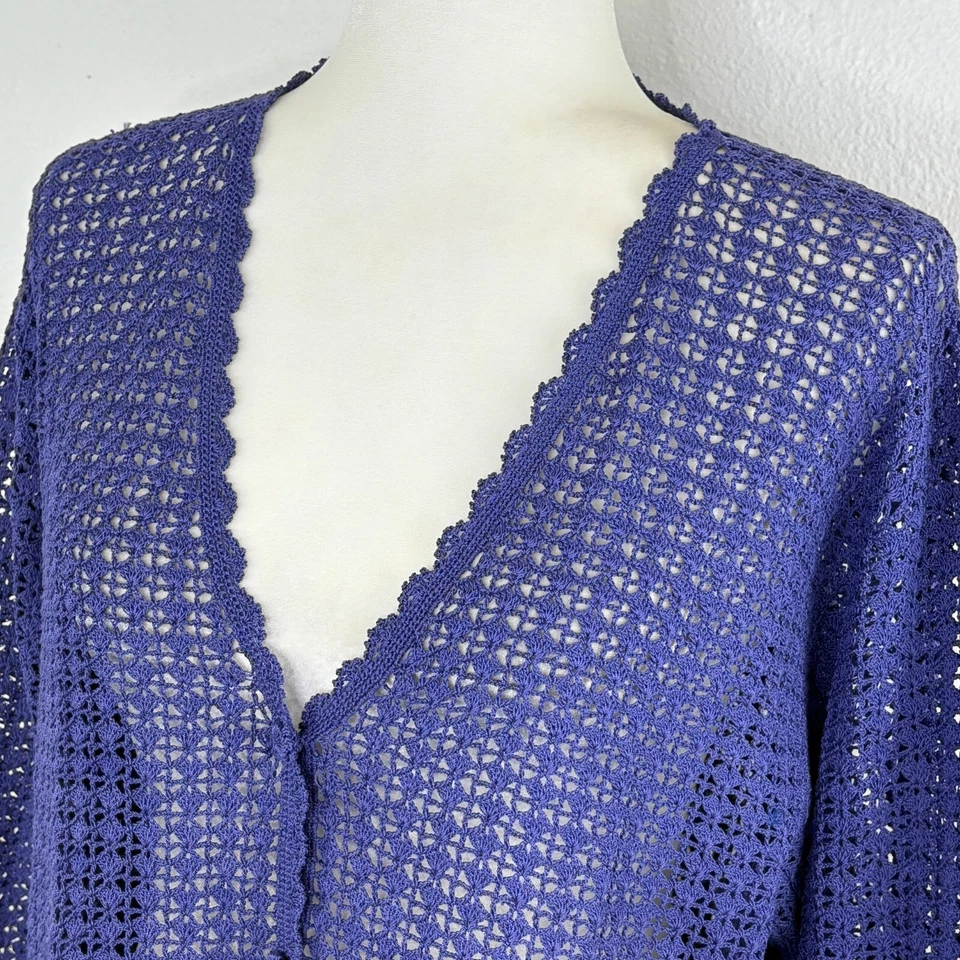 Cárdigan Suéter April Cornell De Colección Talla L Crochet Algodón Púrpura Flor Abuela Foto 2 de 4