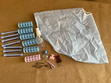 Hair Care Blue cape American Girl Doll rollers bottle Styling salon pick lot