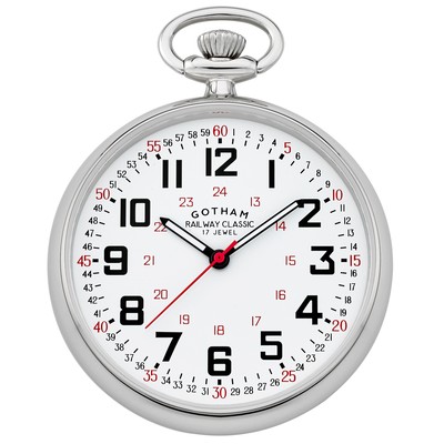 Gotham Men's Stainless Steel Mechanical Hand Wind Railroad Pocket Watch