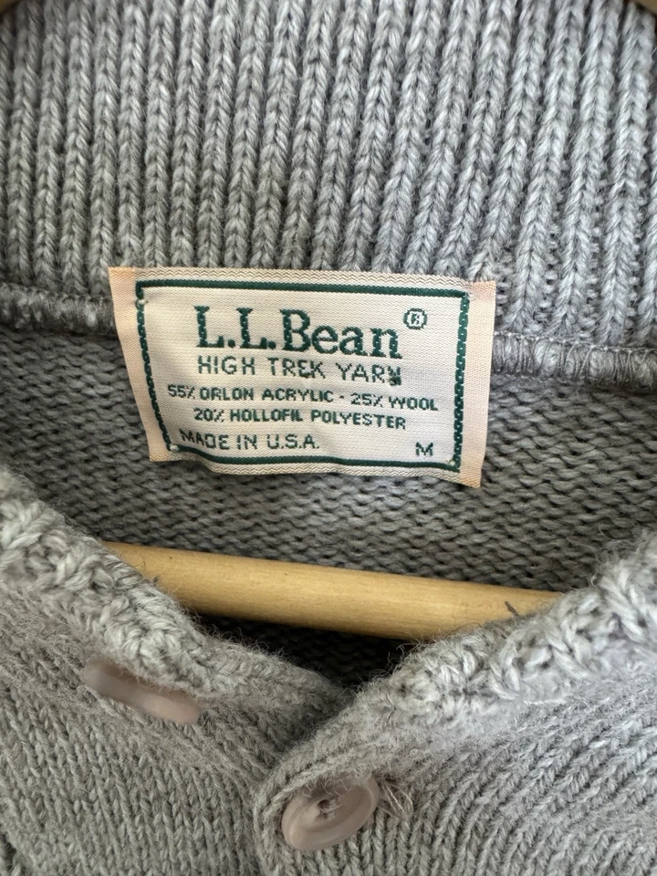 VTG LL Bean High Trek Yarn Henley Sweater Shooting Hunting Patch Medium Gray USA - Image 4 of 4