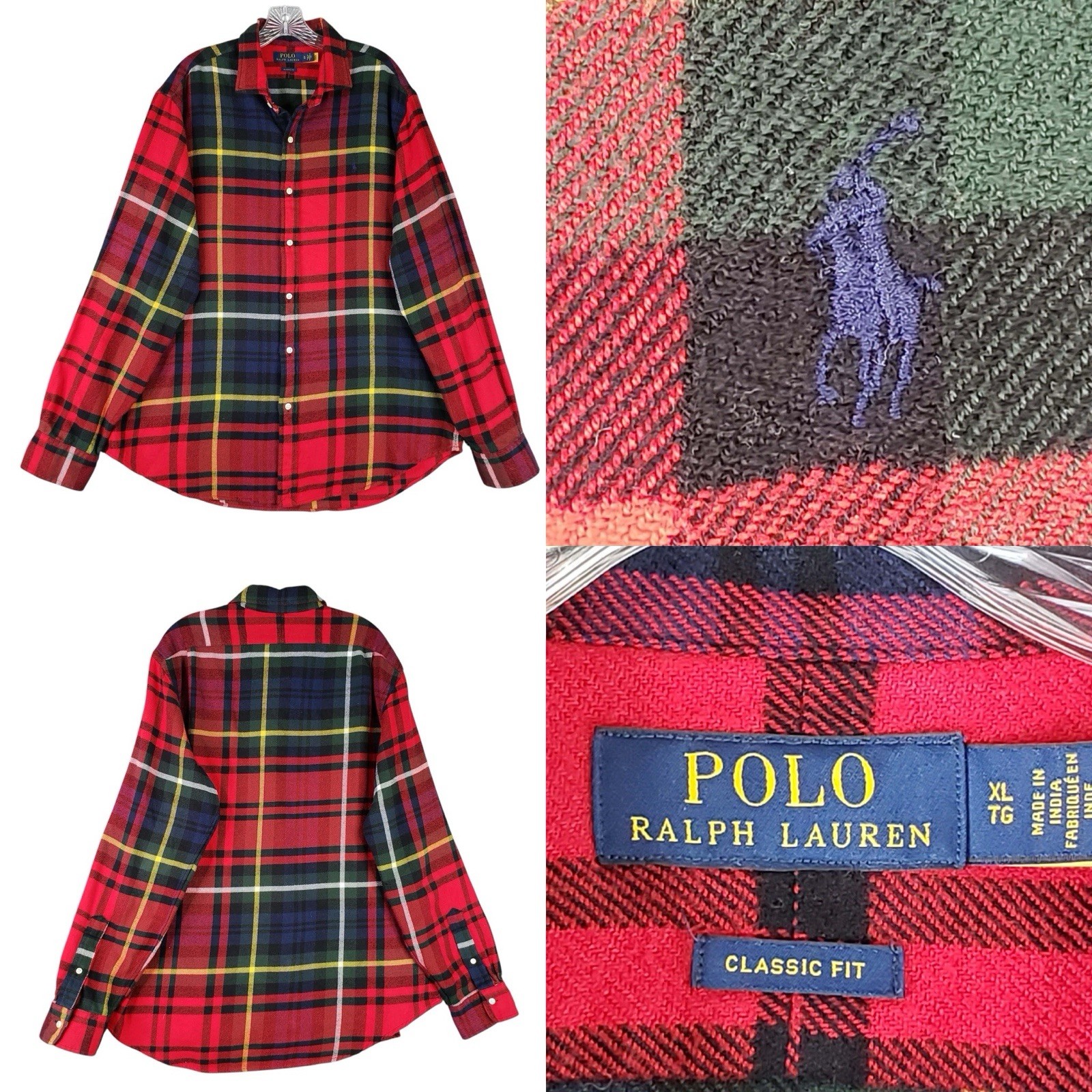 Polo Ralph Lauren Shirt Oxford Vintage Button Down Red Tartan Plaid Mens Size XL