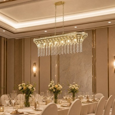 39'' Modern Crystal Chandelier Elegant Gold LED Pendant 8 Light Kitchen Fixture