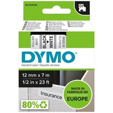 Genuine Dymo D1 Label Cassette Tape Black on White 12mm x 7m S0720530
