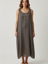 Eileen Fisher 100 Silk Midi Dress Size L Gray Brown Lined Sleeveless Lagenlook