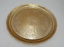 Jeanette Iridescent Glass Louisa Floragold 13 1/2" Round Serving Tray Platter