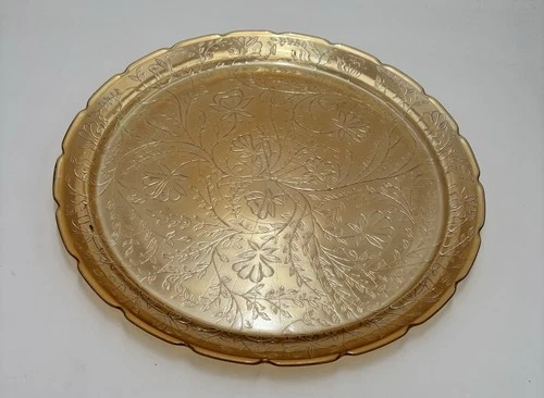 Jeanette Iridescent Glass Louisa Floragold 13 1/2" Round Serving Tray Platter