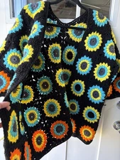 Handmade Crochet Multicolored Granny Square OpenFront Cardigan Sweater Boho READ