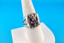 VTG STERLING SILVER RED WHITE AND BLUE ENAMEL BOY SCOUTS EAGLE SCOUT RING--SZ 9