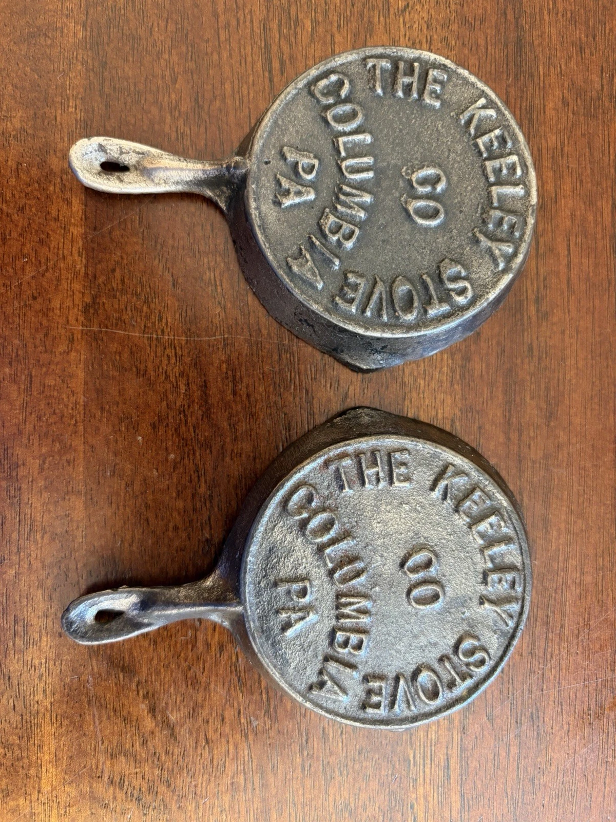Antique Keeley Stove Co Columbia PA Cast Iron Mini Skillet Lot Of 2