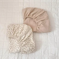 100% Cotton Fitted Baby Bed Sheets Set of 2, Soft Breathable Muslin Crib Shee...